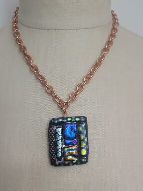 NWOT Dichroic Glass  Rose Goldtone Chain Necklace B